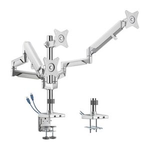 Brateck Triple Monitors Pole-Mounted Epic Gas Spring Aluminum Monitor Arm with USB Fit Most 17-27 , Up to 7 kg - Gloss Grey