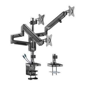 Brateck Triple Monitors Pole-Mounted Epic Gas Spring Aluminum Monitor Arm with USB Fit Most 17-27 , Up to 7 kg - Space Grey